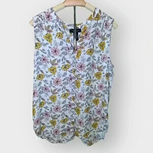Women's floral sleeveless blouse with yellow and pink detail